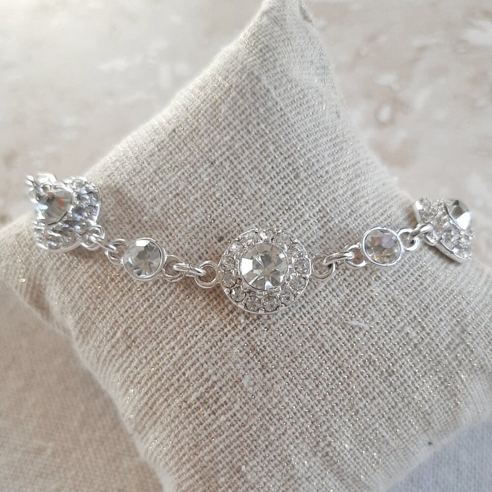 VTG Napier Clear Rhinestone Silver Tone Link Bracelet - Picture 2 of 7